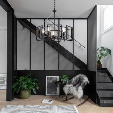 Industrial Style Chandelier with Matt Black Finish Geometric Shade